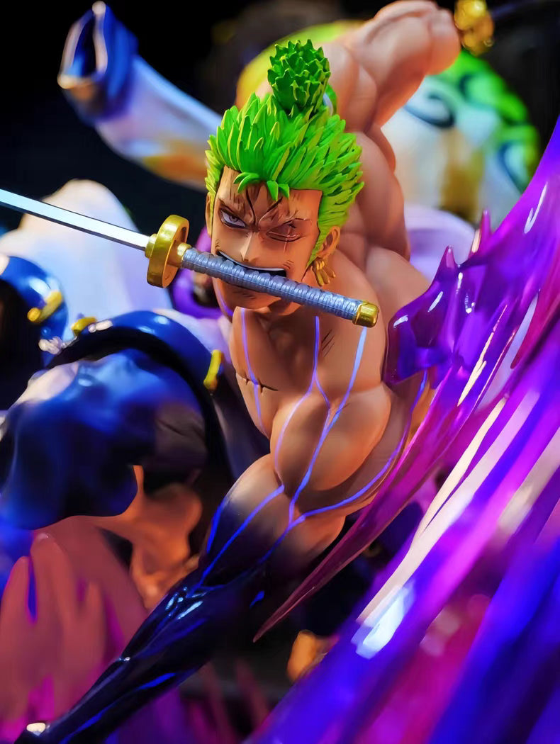 One Piece Onigashima Ryuo Zoro GK Figure 24CM Light‑Up Fluorescent Scene Statue 2‑Versions In‑Stock