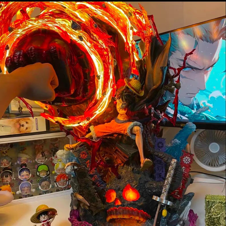 One Piece Great Flame Luffy GK Figure 60CM Remote Control Light‑Up Large In‑Stock Statue Gift