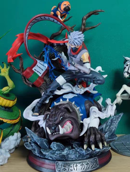Naruto ANBU Kakashi With Sharingan & Summon Dogs KOL GK Figure 40CM Engraved Base Full Paint In‑Stock Statue