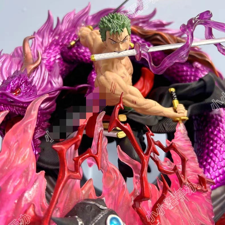 One Piece Ayo Dragon Series Zoro Tornado Double‑Dragon GK Figure 36CM Light‑Up Base In‑Stock Statue Gift