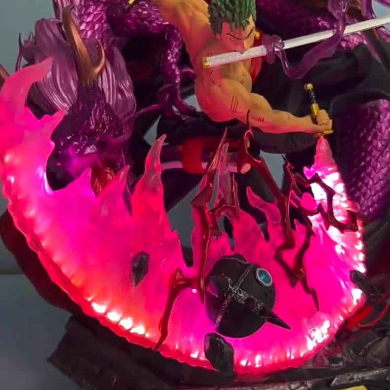 One Piece Ayo Dragon Series Zoro Tornado Double‑Dragon GK Figure 36CM Light‑Up Base In‑Stock Statue Gift
