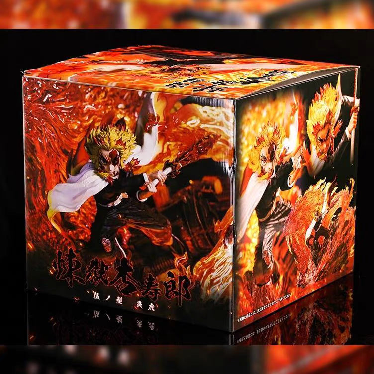 Demon Slayer Fantasy Studio Kyojuro Rengoku With Flame Tiger GK Figure 27CM Double Head Sculpt Light-Up In‑Stock Collectible Statue