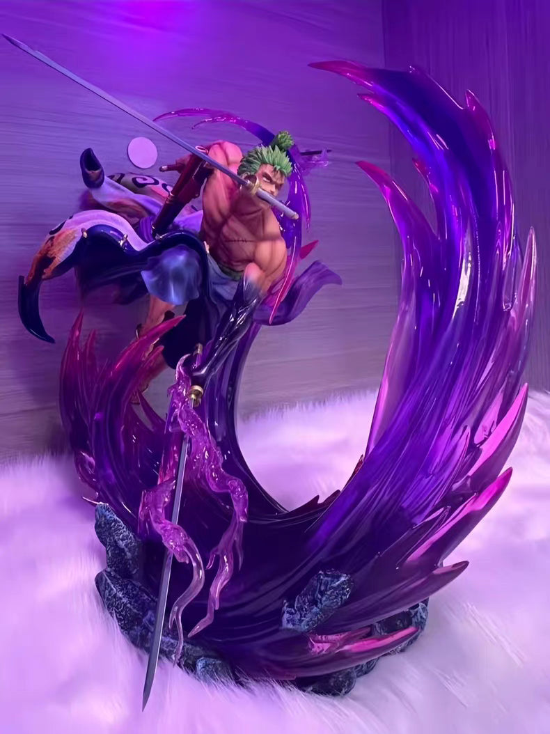 One Piece Onigashima Ryuo Zoro GK Figure 24CM Light‑Up Fluorescent Scene Statue 2‑Versions In‑Stock