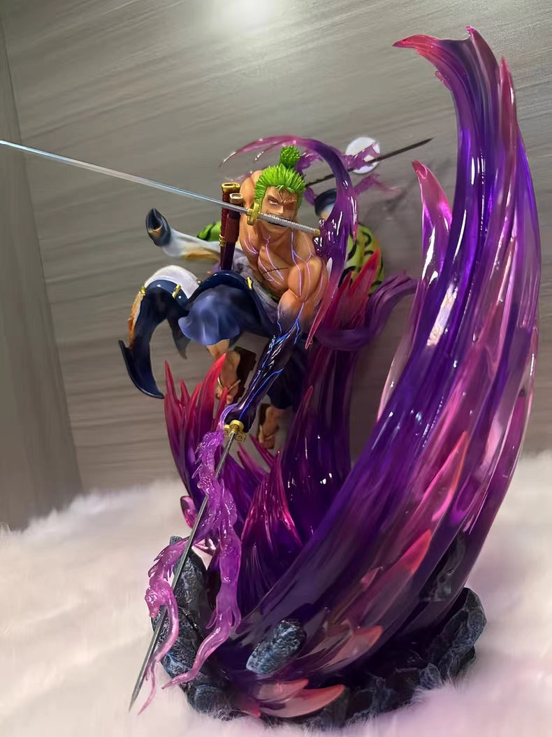 One Piece Onigashima Ryuo Zoro GK Figure 24CM Light‑Up Fluorescent Scene Statue 2‑Versions In‑Stock