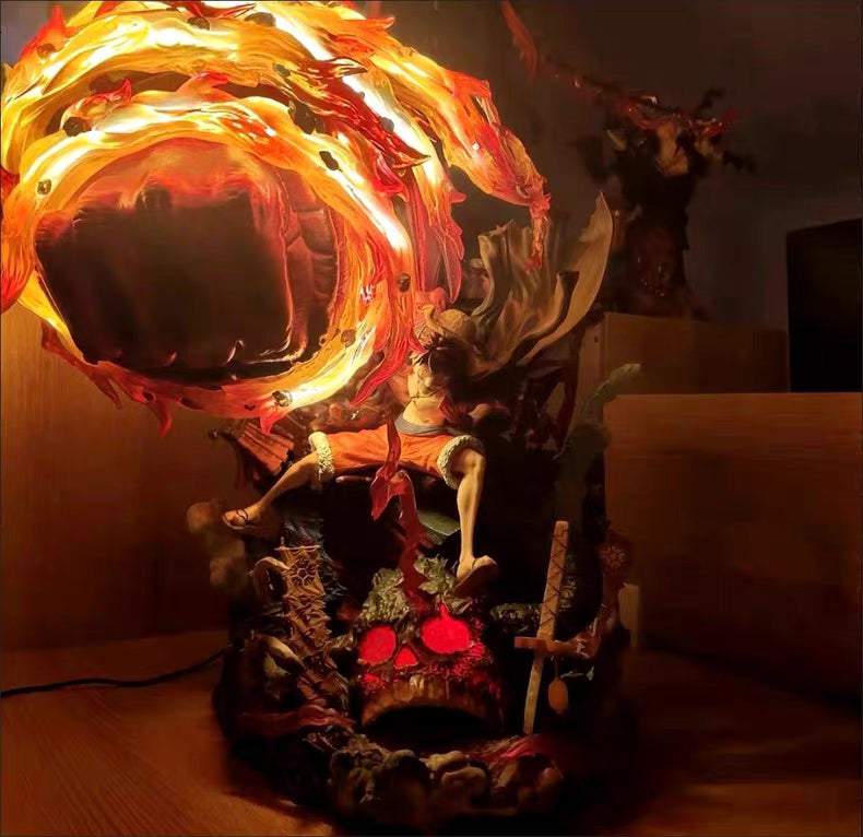 One Piece Great Flame Luffy GK Figure 60CM Remote Control Light‑Up Large In‑Stock Statue Gift