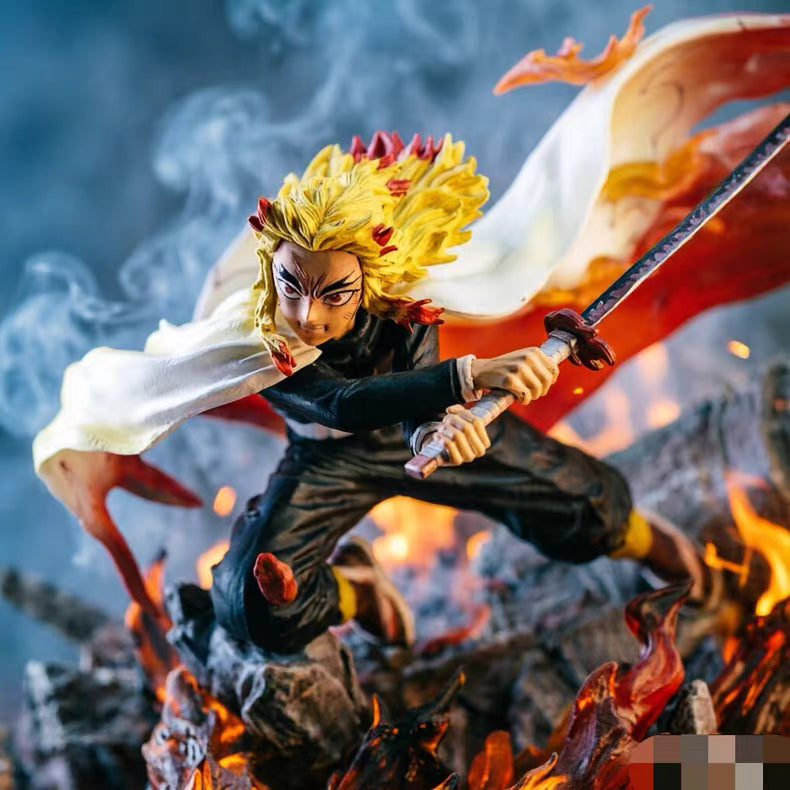 Demon Slayer Fantasy Studio Kyojuro Rengoku With Flame Tiger GK Figure 27CM Double Head Sculpt Light-Up In‑Stock Collectible Statue