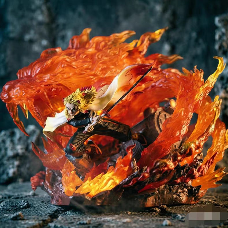 Demon Slayer Fantasy Studio Kyojuro Rengoku With Flame Tiger GK Figure 27CM Double Head Sculpt Light-Up In‑Stock Collectible Statue