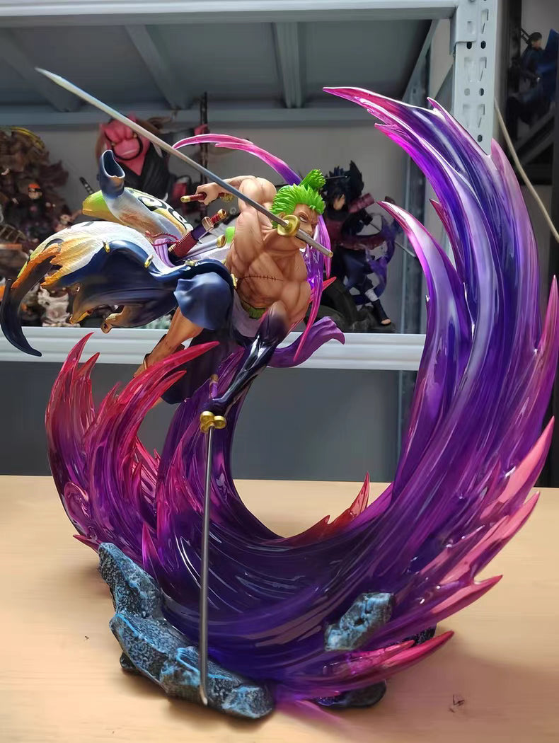 One Piece Onigashima Ryuo Zoro GK Figure 24CM Light‑Up Fluorescent Scene Statue 2‑Versions In‑Stock