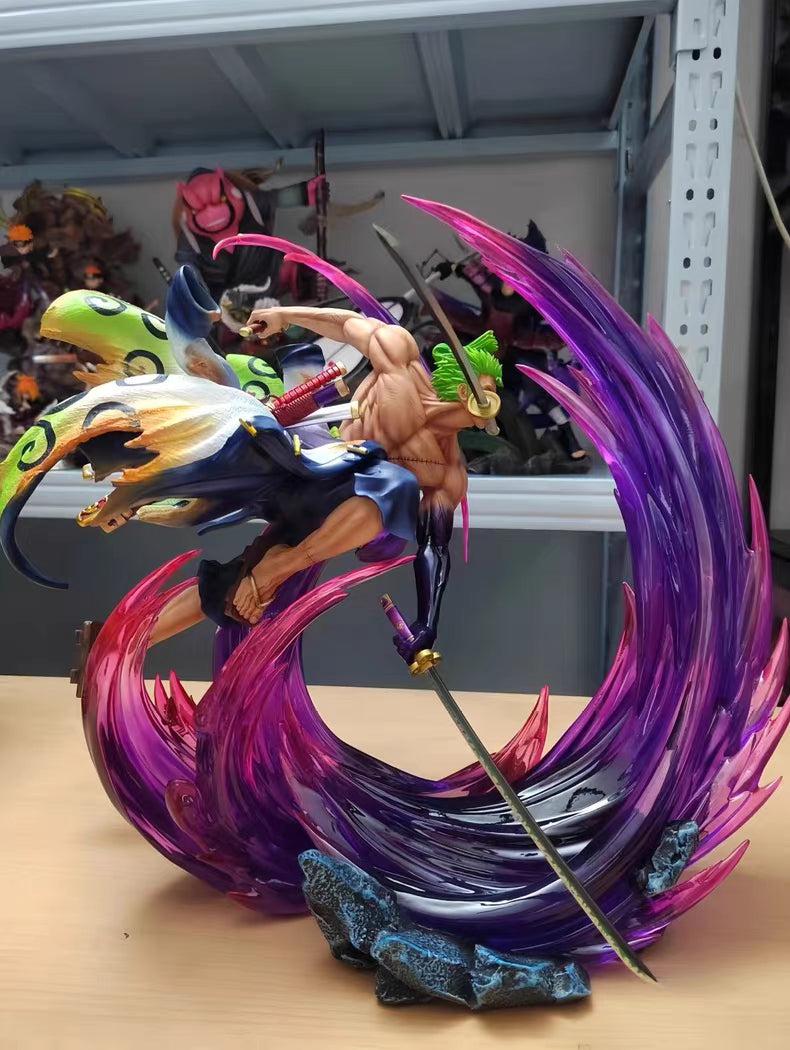 One Piece Onigashima Ryuo Zoro GK Figure 24CM Light‑Up Fluorescent Scene Statue 2‑Versions In‑Stock