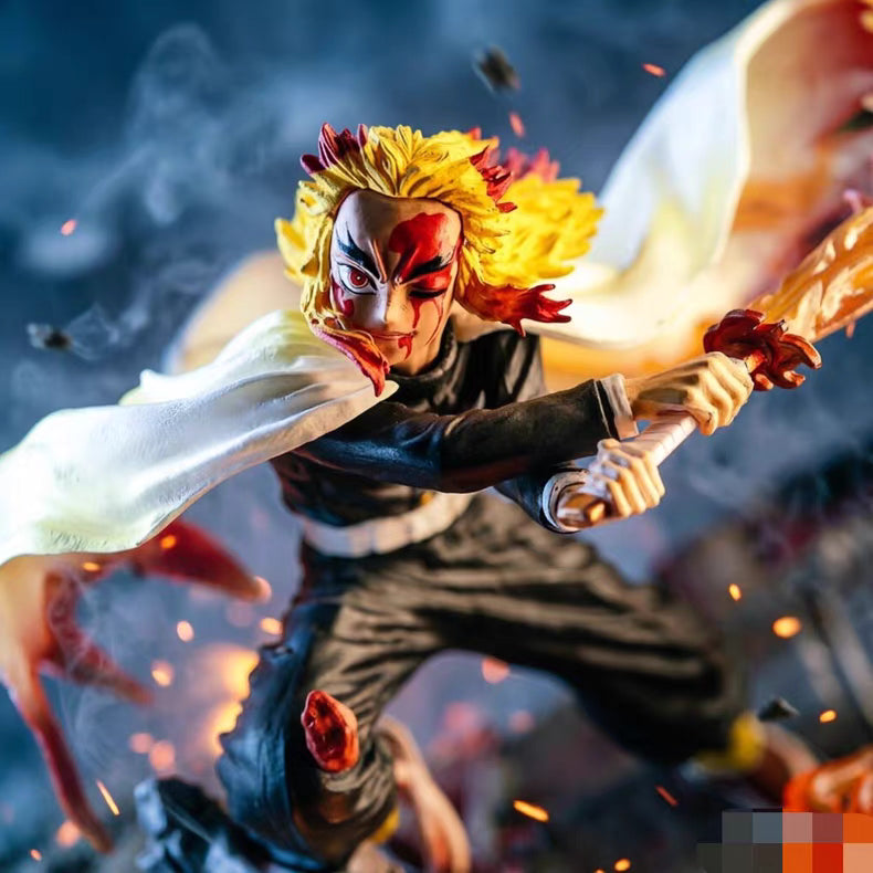 Demon Slayer Fantasy Studio Kyojuro Rengoku With Flame Tiger GK Figure 27CM Double Head Sculpt Light-Up In‑Stock Collectible Statue