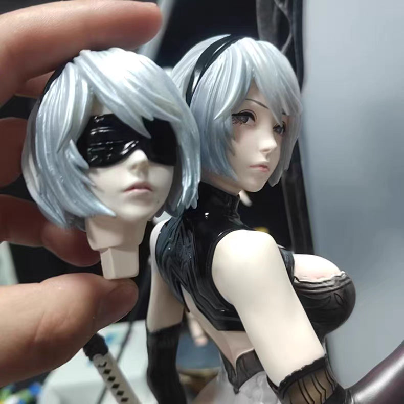 NieR Automata DS Series 2B 1/4 Scale GK Figure 60CM Double Head Sculpt Mirror Reflective Design In‑Stock Statue