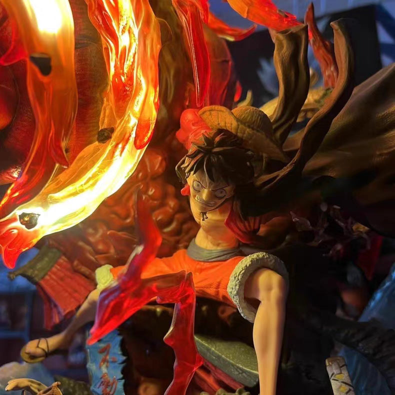 One Piece Great Flame Luffy GK Figure 60CM Remote Control Light‑Up Large In‑Stock Statue Gift