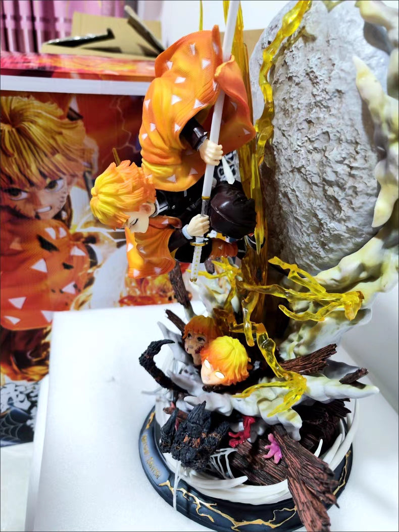 Demon Slayer Zenitsu Agatsuma Thunder Flash GK Figure 50CM Light‑Up In‑Stock Large Statue