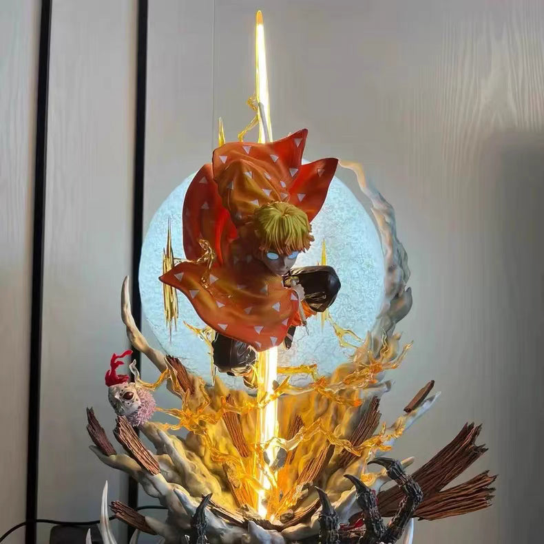 Demon Slayer Zenitsu Agatsuma Thunder Flash GK Figure 50CM Light‑Up In‑Stock Large Statue