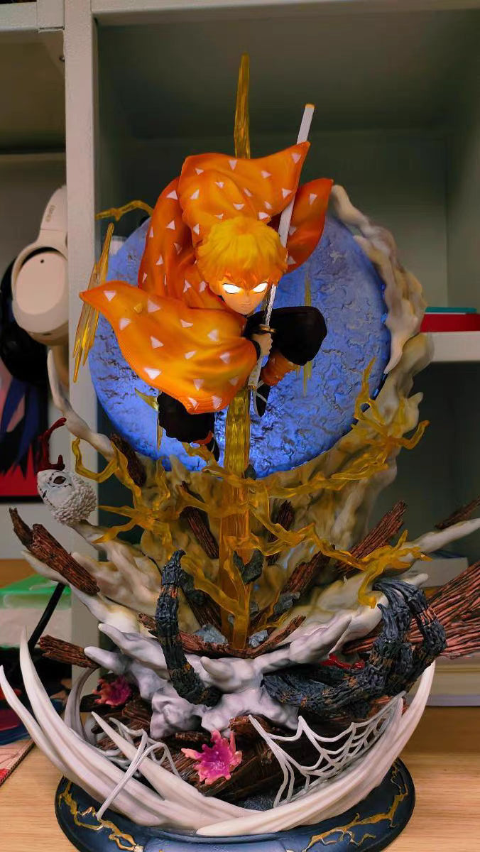 Demon Slayer Zenitsu Agatsuma Thunder Flash GK Figure 50CM Light‑Up In‑Stock Large Statue