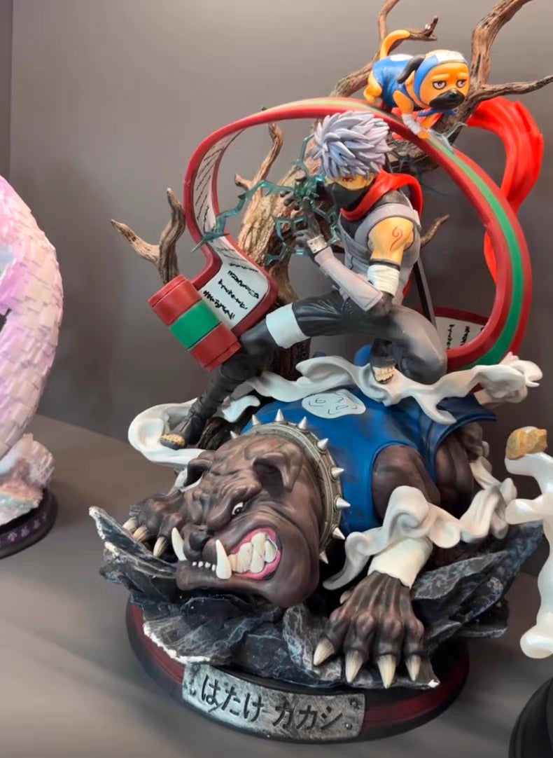 Naruto ANBU Kakashi With Sharingan & Summon Dogs KOL GK Figure 40CM Engraved Base Full Paint In‑Stock Statue