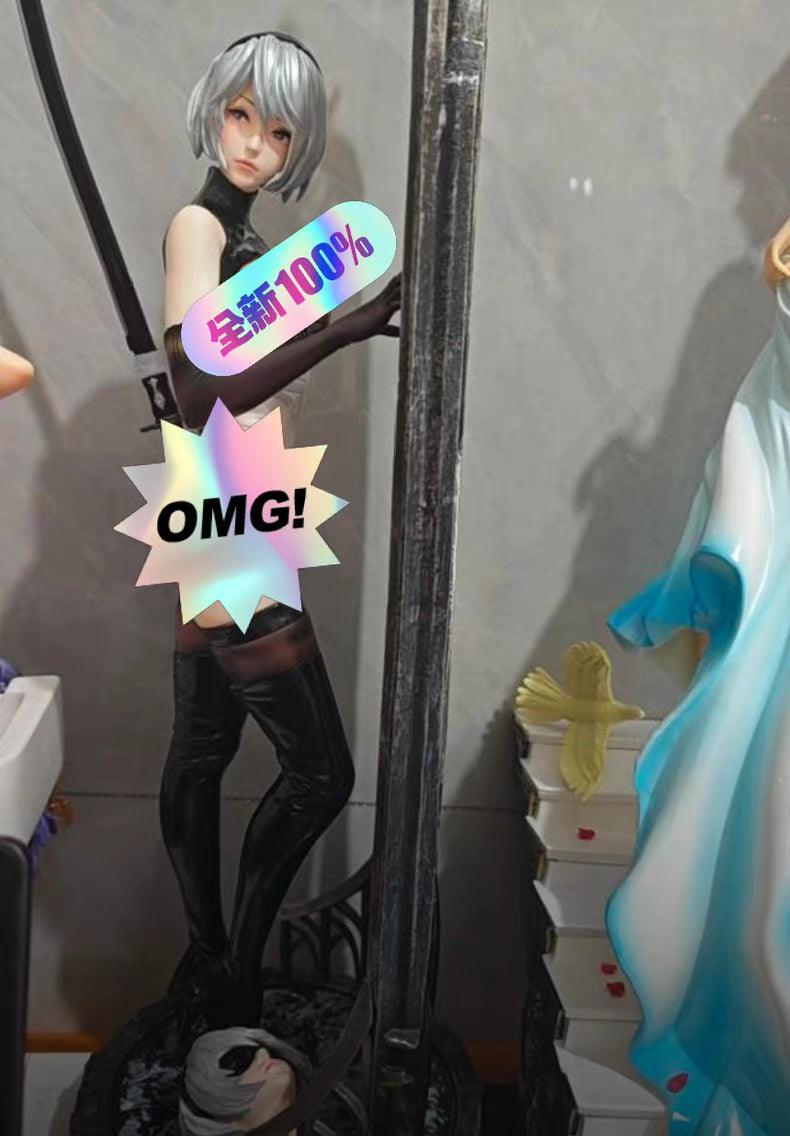 NieR Automata DS Series 2B 1/4 Scale GK Figure 60CM Double Head Sculpt Mirror Reflective Design In‑Stock Statue