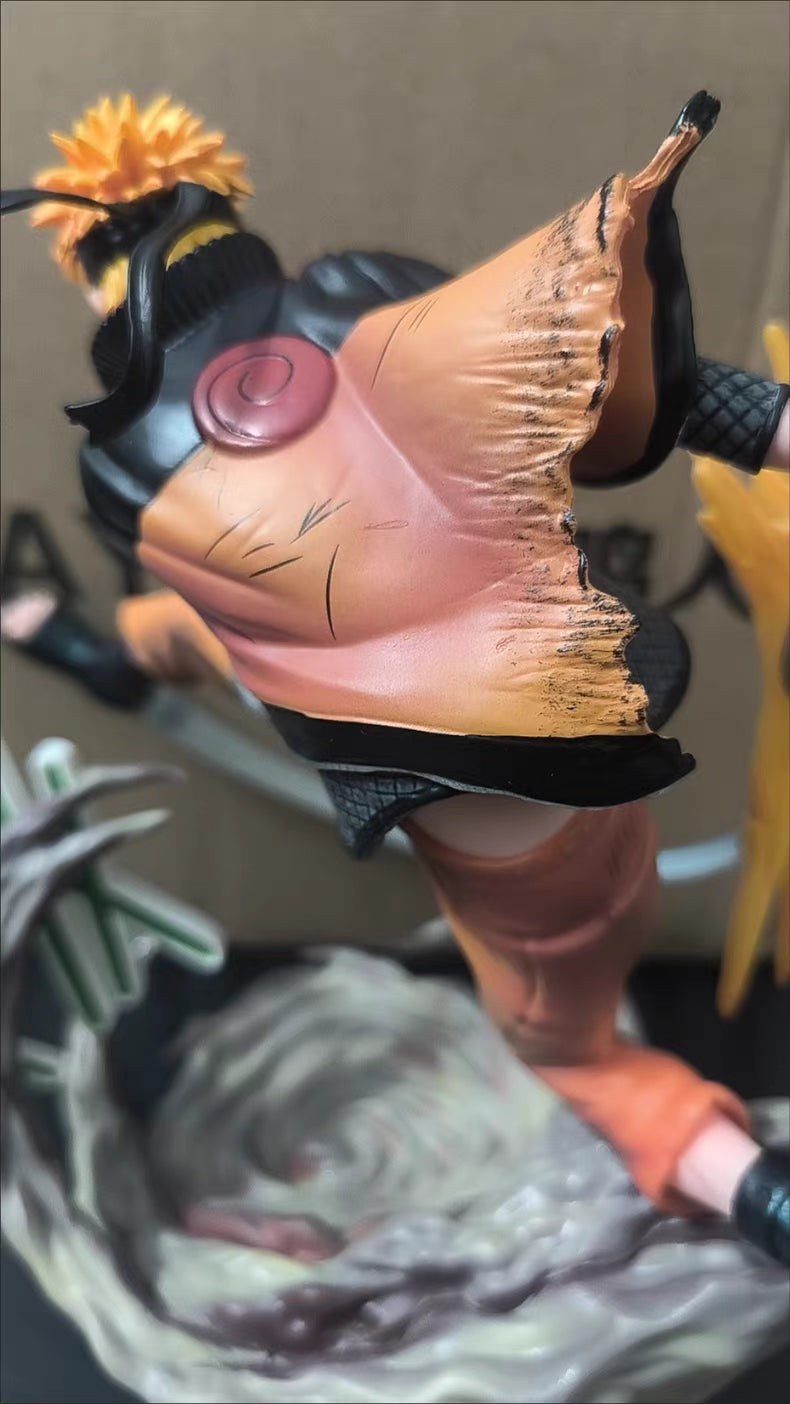 Naruto Battle Scene Rescue Mode Uzumaki Naruto GK Figure 24CM Double Head Sculpt Replaceable Hands Matte Full Paint In‑Stock Statue