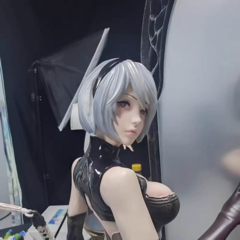 NieR Automata DS Series 2B 1/4 Scale GK Figure 60CM Double Head Sculpt Mirror Reflective Design In‑Stock Statue