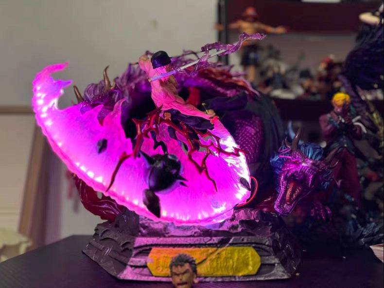 One Piece Ayo Dragon Series Zoro Tornado Double‑Dragon GK Figure 36CM Light‑Up Base In‑Stock Statue Gift