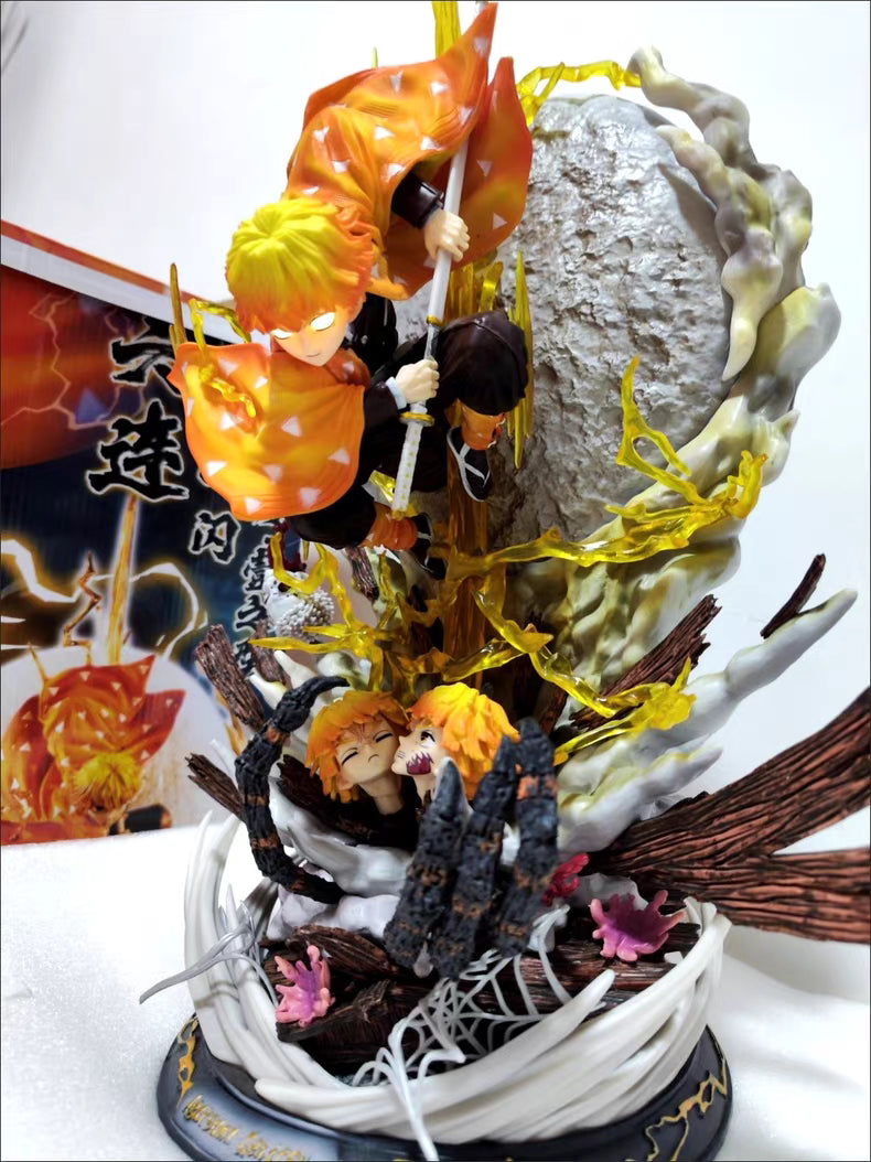 Demon Slayer Zenitsu Agatsuma Thunder Flash GK Figure 50CM Light‑Up In‑Stock Large Statue