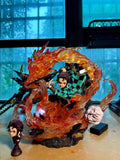 Demon Slayer Tanjiro Kamado Scene Version GK Figure 30CM Double Head Sculpt Dragon Light-Up In‑Stock Collectible Statue